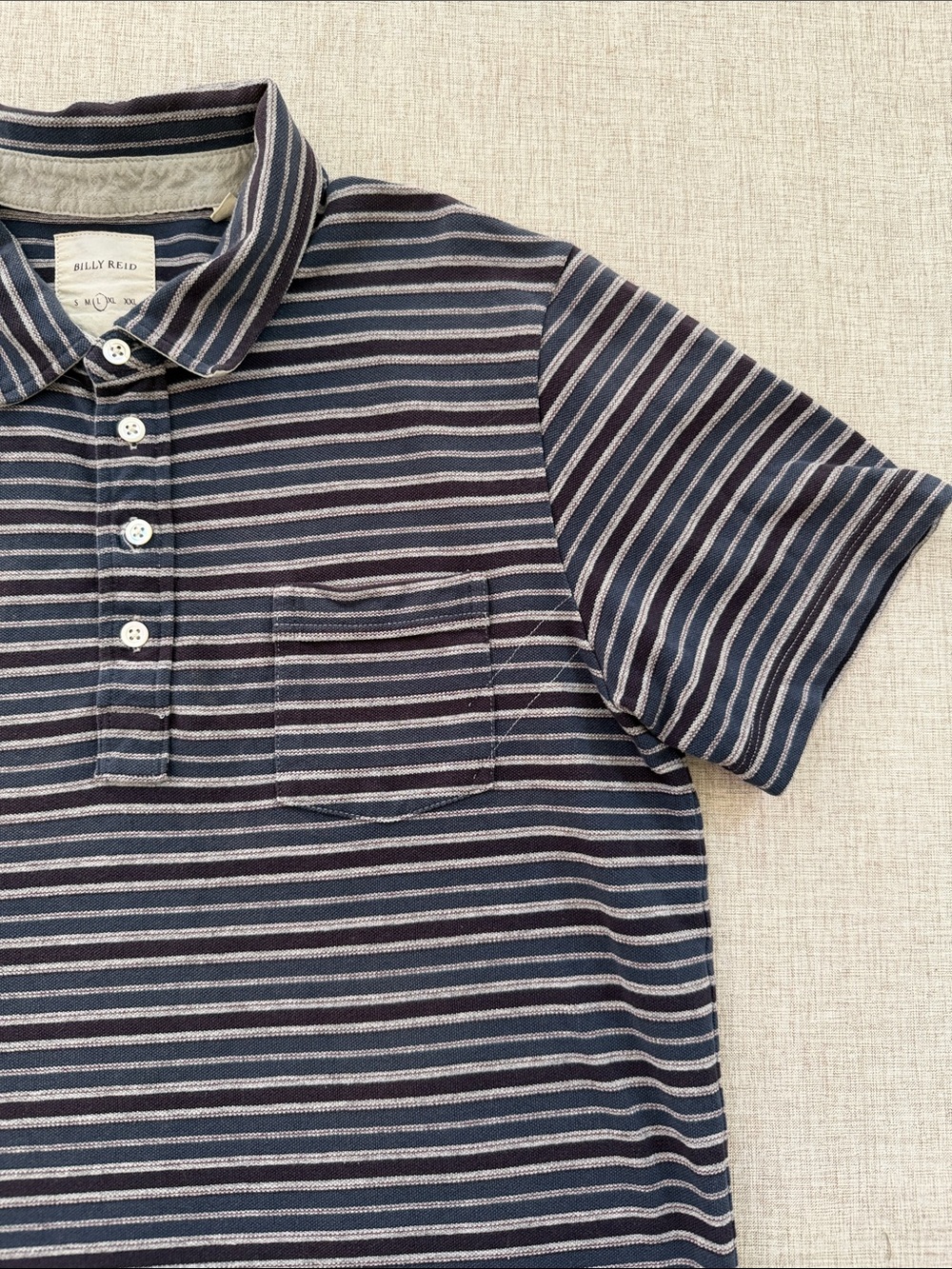 Billy Reid Polo Shirt Men’s Large Short Sleeve Textured Stripe